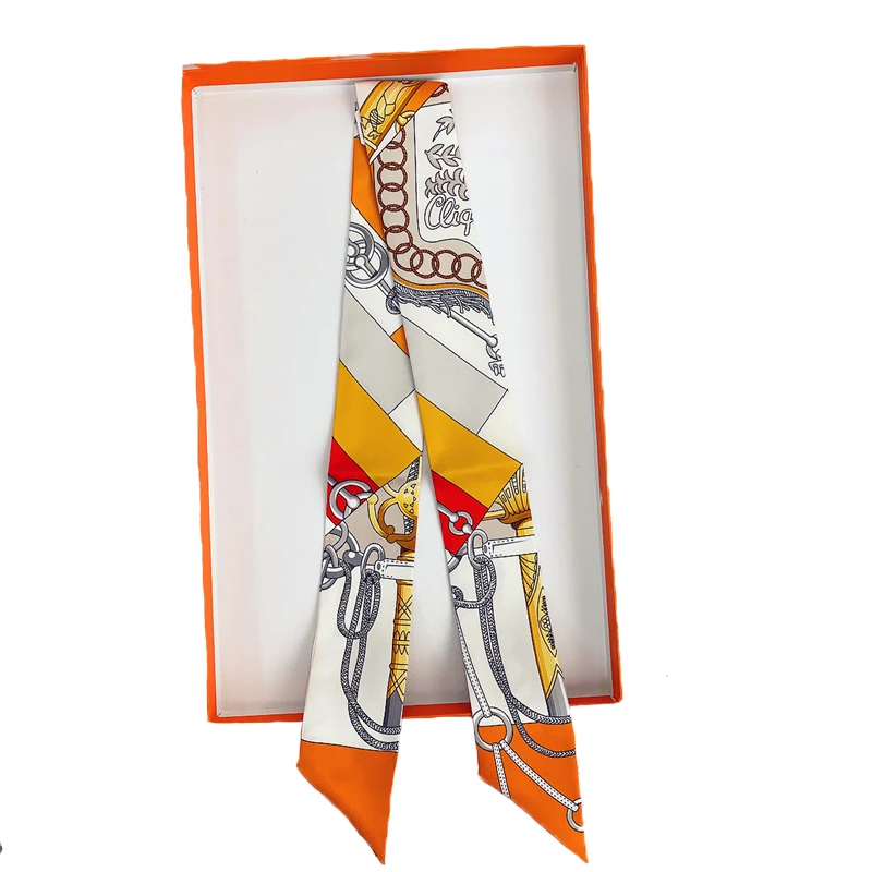 2025 العلامة التجارية تصميم سلاسل النساء التوت وشاح حريري وشاح فاخر موضة الشعر عقال فولارد نحيل حقيبة الأوشحة منديل #4