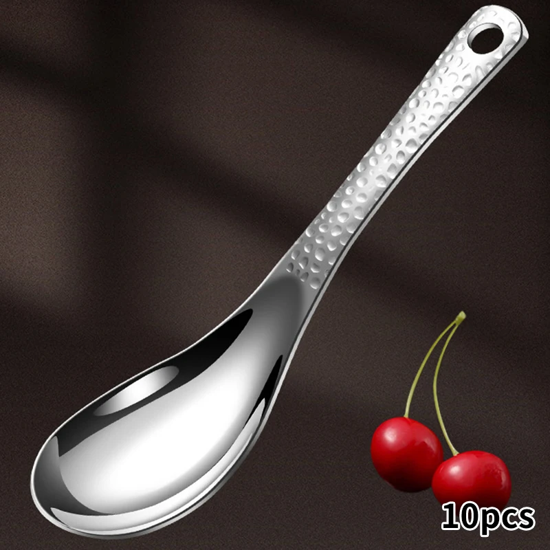 10 buah sendok sup Stainless Steel memperdalam sendok kapasitas besar cermin perak dipoles sendok sup nasi peralatan makan dapur rumah
