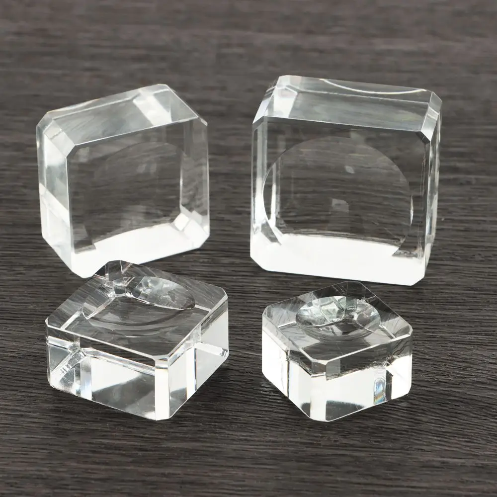 25/30/35/40mm Clear Square Glass Crystal Sphere Base Transparent Support Ball Display Stand Pedestal Holder Home Decoration