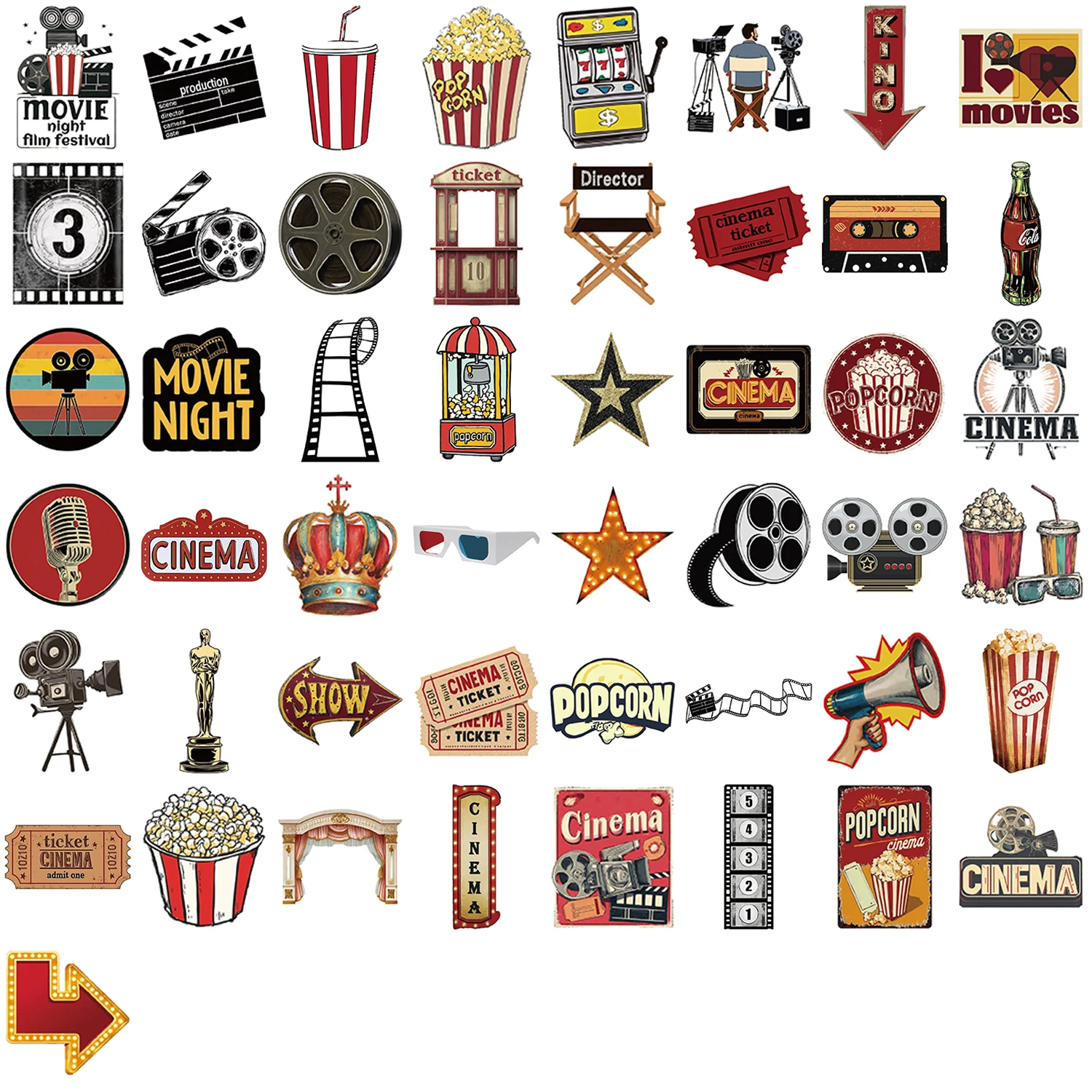 สติกเกอร์ลายกราฟฟิตี้สไตล์เรโทรสำหรับงานปาร์ตี้ 50 ชิ้น เหมาะสำหรับตกแต่งกระเป๋าเดินทาง กีตาร์ ของเล่น DIY รถยนต์ แล็ปท็อป โทรศัพท์ โน้ตบุ๊ก สติกเกอร์ PVC