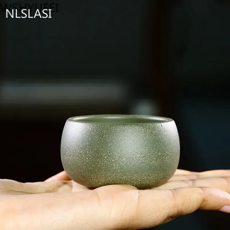 2 Pcs/set Yixing Boutique Purple Clay Teacup Raw Ore Green Mud Handmade Tea Bowl Master Tea Cup Customized Tea Set Accessories