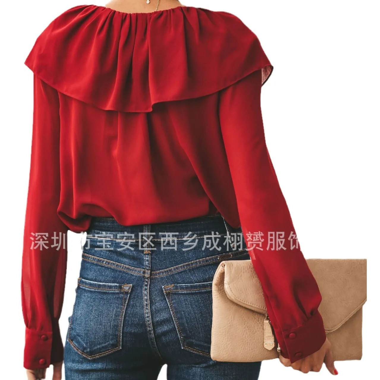 Camicia in chiffon con scollo tondo da donna nuova primavera 2025 Top femminile 1211