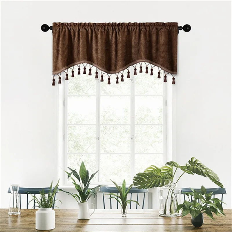 

Nordic Minimalist Curtains for Living Room Velvet Solid Color Short Curtain Bedroom Tassels Valance Coffee Shop and Kitchen