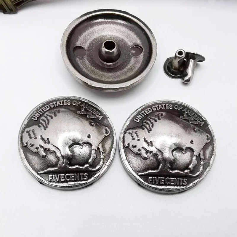 10Pcs Vintage Buffalo Nickel Head Concho Rivets Badges Studs for Belt Leathercraft Saddle Luggage Bag Purse Hardware Decor