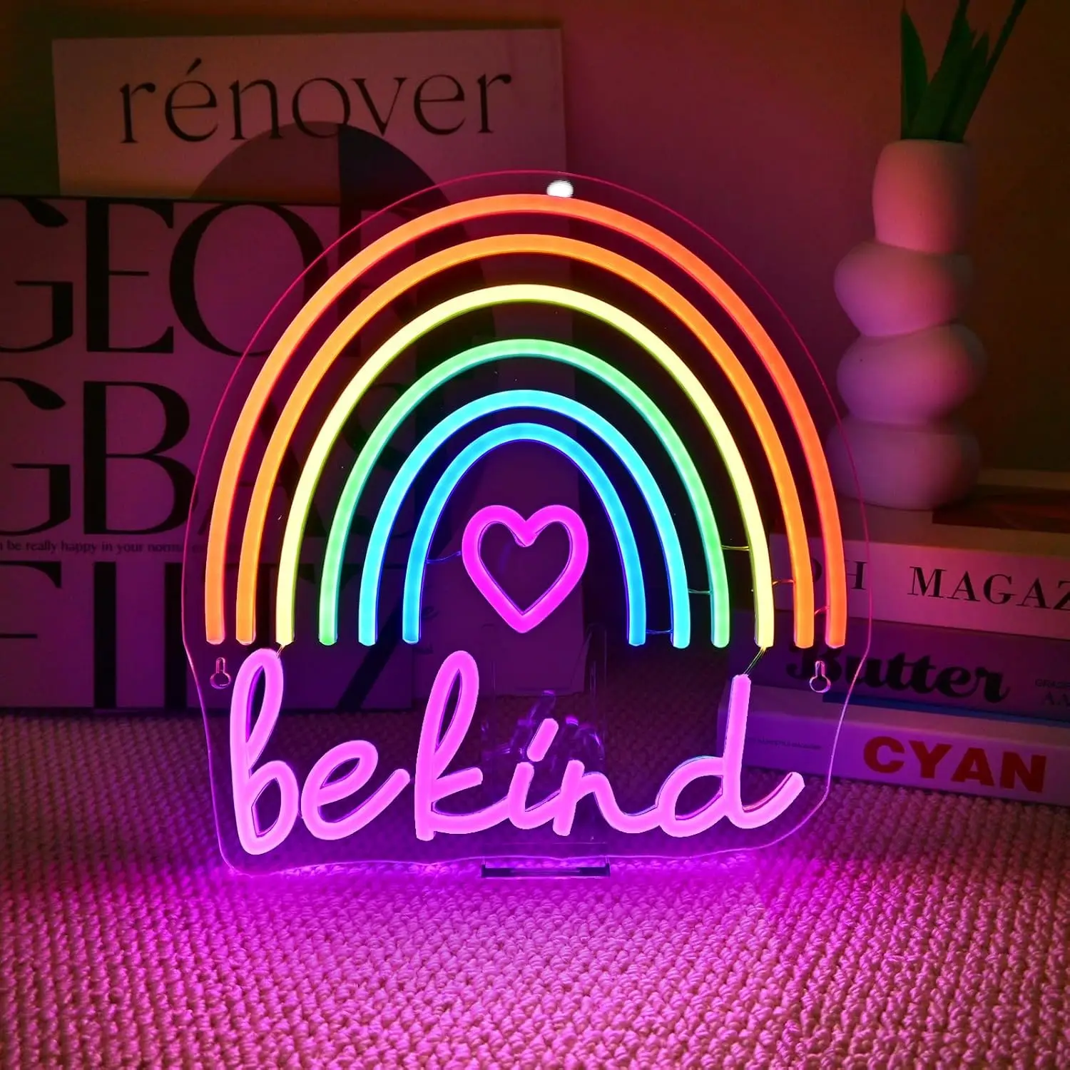 

Be Kind Neon Sign USB Dimmable Rainbow Color Led Signs Decor for Classroom Home Club Motivational Birthday Party Office
