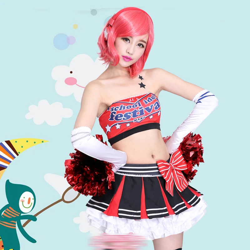 

In Stock! Lovelive μ's Cos Nishikino Maki Cosplay Cheerleader Outfit Costume Party Women Skirt F