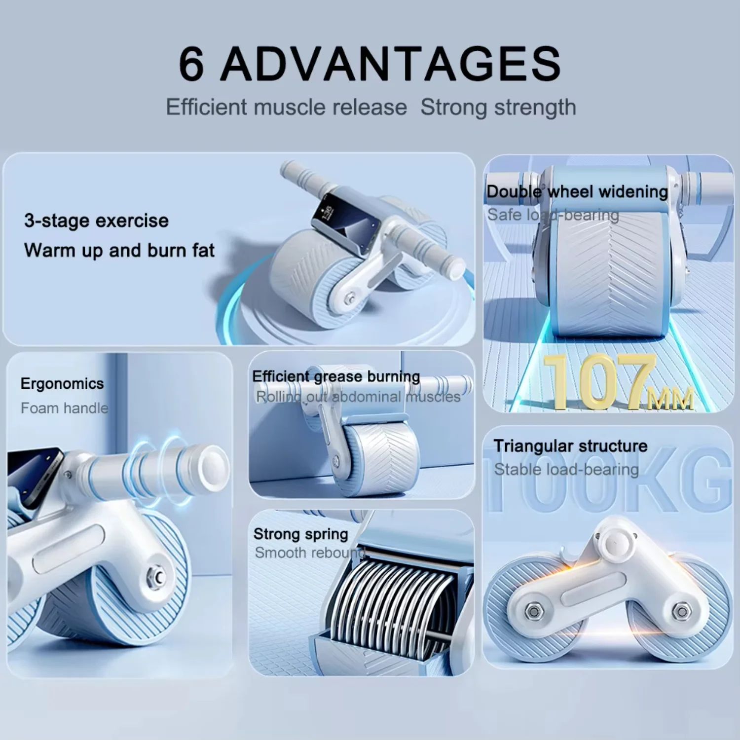 Esercitatore per ruota addominale Design a doppia ruota Slider Ruota per allenamento addominale Rimbalzo automatico Attrezzatura per il fitness da palestra antiscivolo