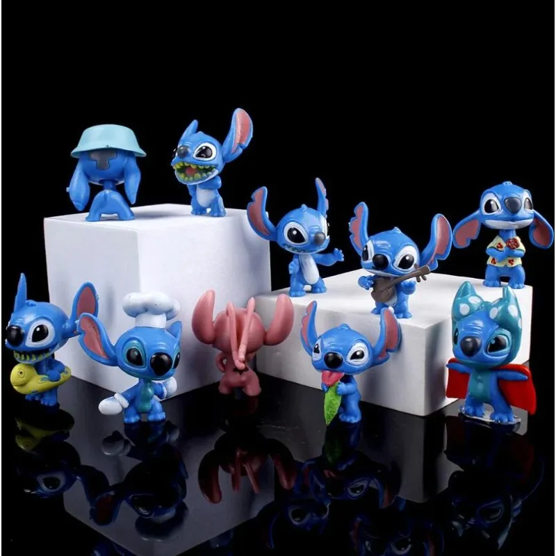 Stitch Hand Operated 10 Piece Set Cartoon and Anime Dolls Automotive Accessories Cake Decoration Gift Disney Lilo & Stitch