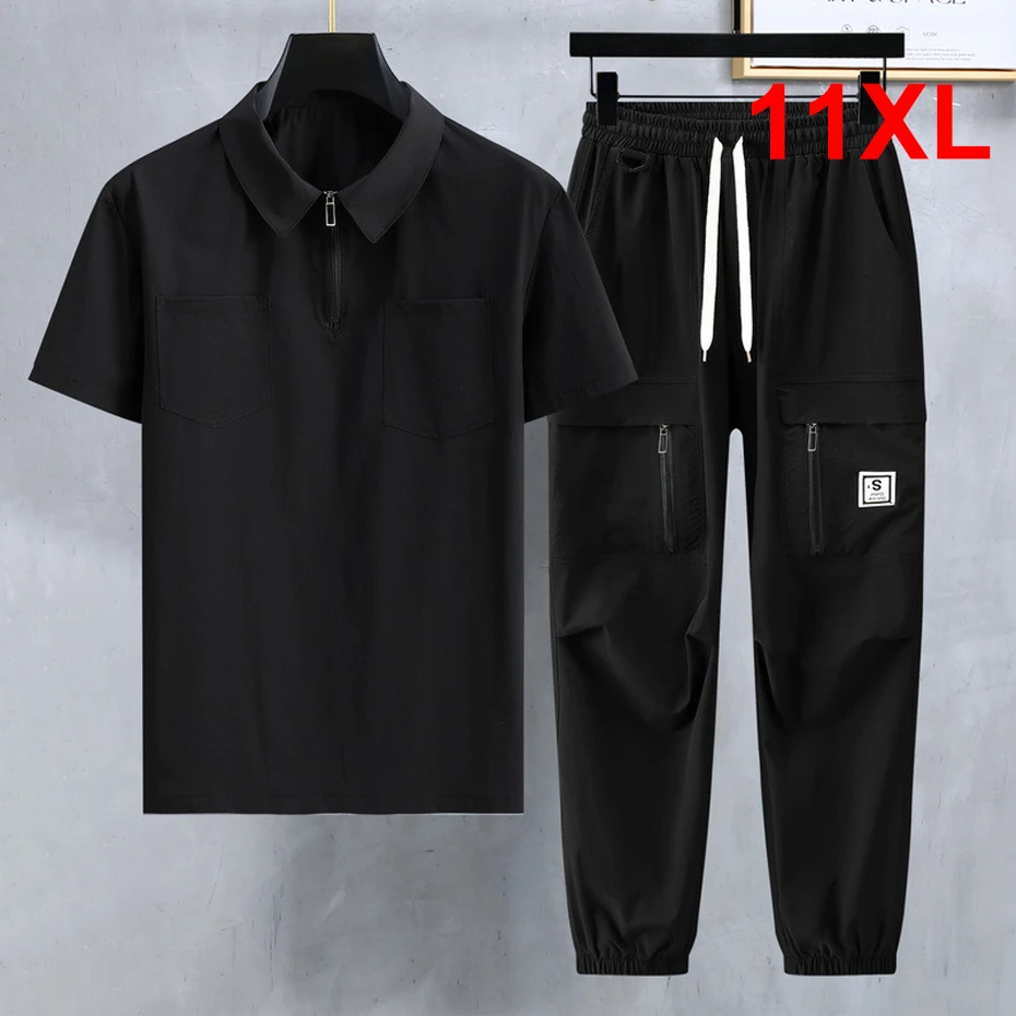 Men\'s Sets Summer Tracksuits Plus Size 11XL 10XL Fashion Casual Polo Shirts Pants Suits Male Sets Big Size 11XL