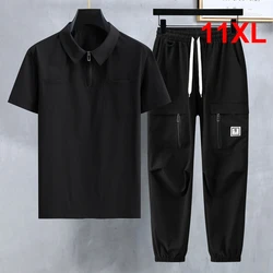 Men's Sets Summer Tracksuits Plus Size 11XL 10XL Fashion Casual Polo Shirts Pants Suits Male Sets Big Size 11XL