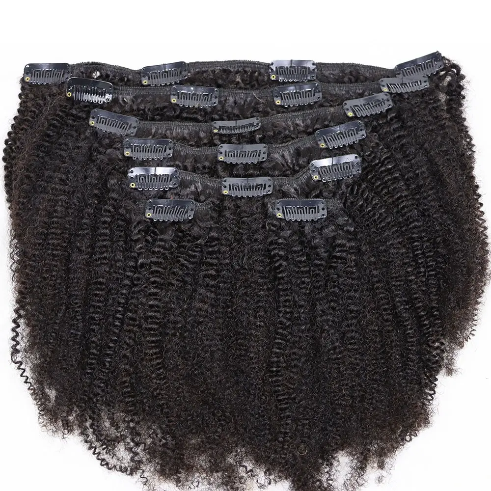 Extensiones de cabello rizado Afro, mechones de cabello humano Natural, Color negro, virgen, brasileño, 4C