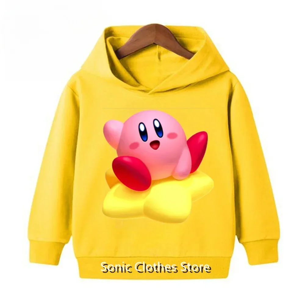 Kawaii Kirby Anime Hoodie for Girls Boys Thick Long Sleeve Clothing Autumn Cartoon Figure Hoodies with Hat Sweatshirt Children