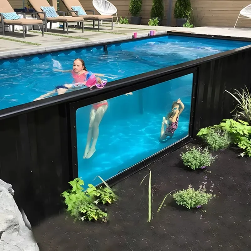 Container Swimming Pool Luxury Family Acrylic Glass Window 20ft Pool Outdoor Ship Container Swimming Pool High Quality America