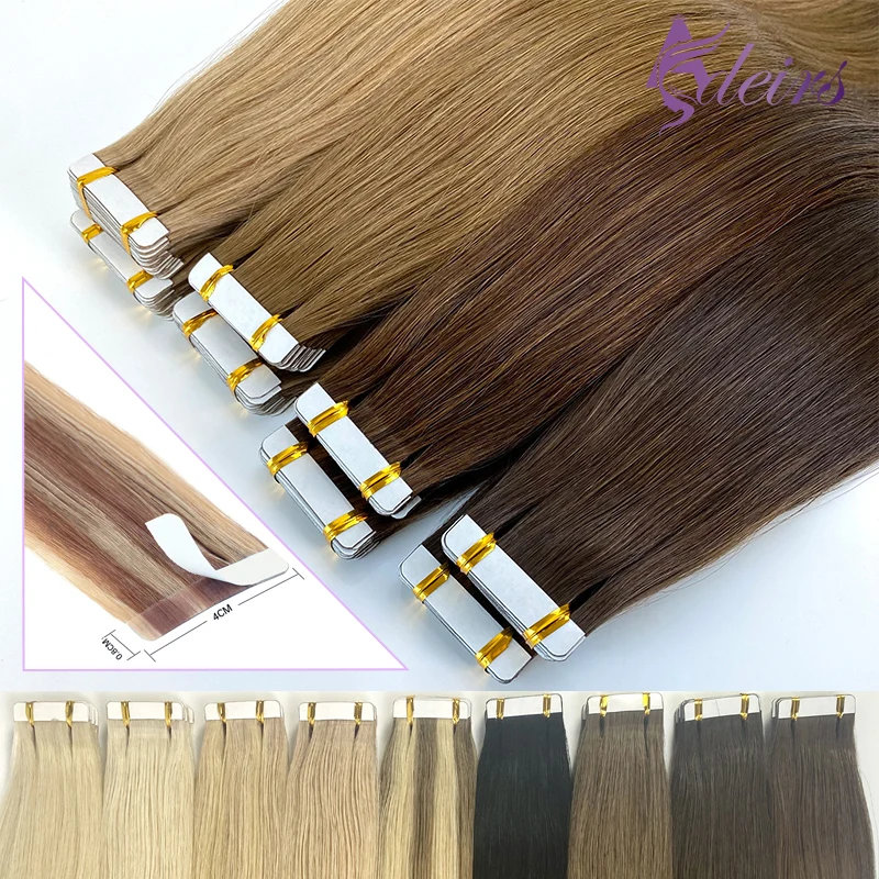 Adear pita dalam ekstensi rambut Remy lurus rambut manusia 100% pita rambut alami asli tidak terlihat lunak 16 "-24" hitam cokelat pirang