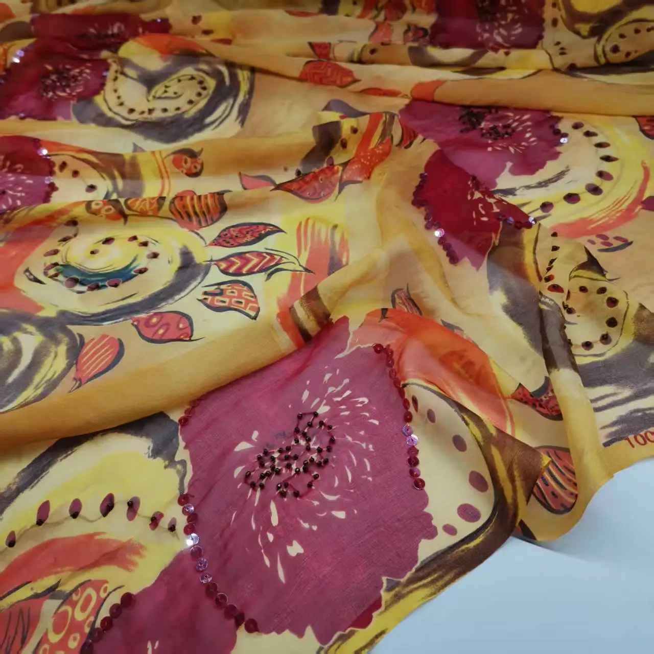 

2025 New Embroidery Sequin Sewing Fabric Bling Saree Pure Silk Mulberry Dress Sudan Toub DIY Material