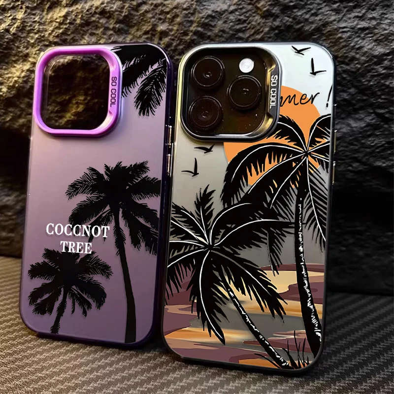 Coconut tree Silver Case for Xiaomi POCO X6 X5 X3 NFC F3 F4 GT F5 F6 M6 Pro 4G M5S C65 Mi 13T 12T 14 13 12 11 Lite 5G NE PC Etui