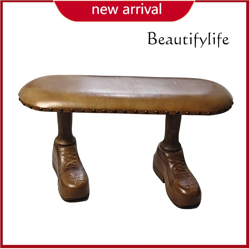 

c Master design cowhide shoe changing stool bench leather retro decorative stool sitting ornament