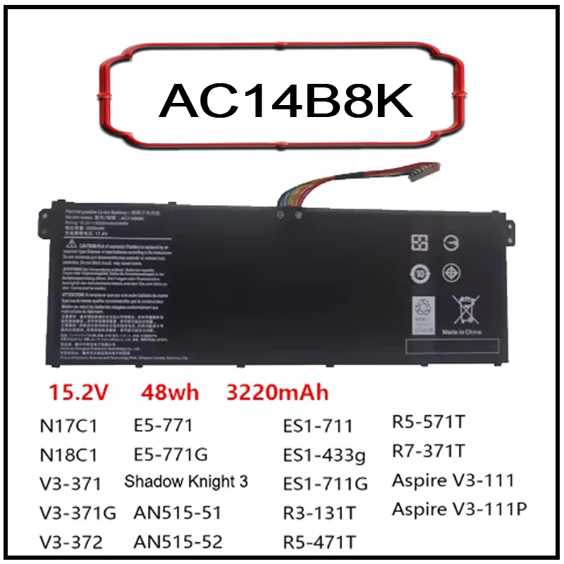 

AC14B8K Li-ion Laptop Battery for Acer Aspire 5 AN515-51 AN515-52 AN515-53 V3-371 V3-111 ES1-111 ES1-512 R3-131T R5-471T N18C1