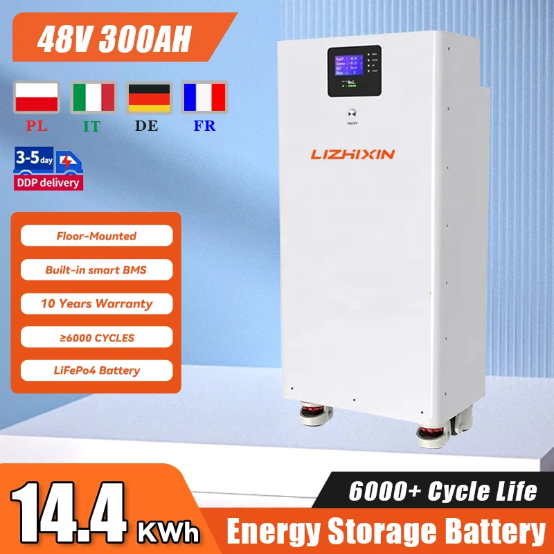 48V 300ah Floor Mounted Battery 51.2V 100ah 200ah LiFePO4 Battery Solar Power System 10kw 15kw Solar Energy Power System