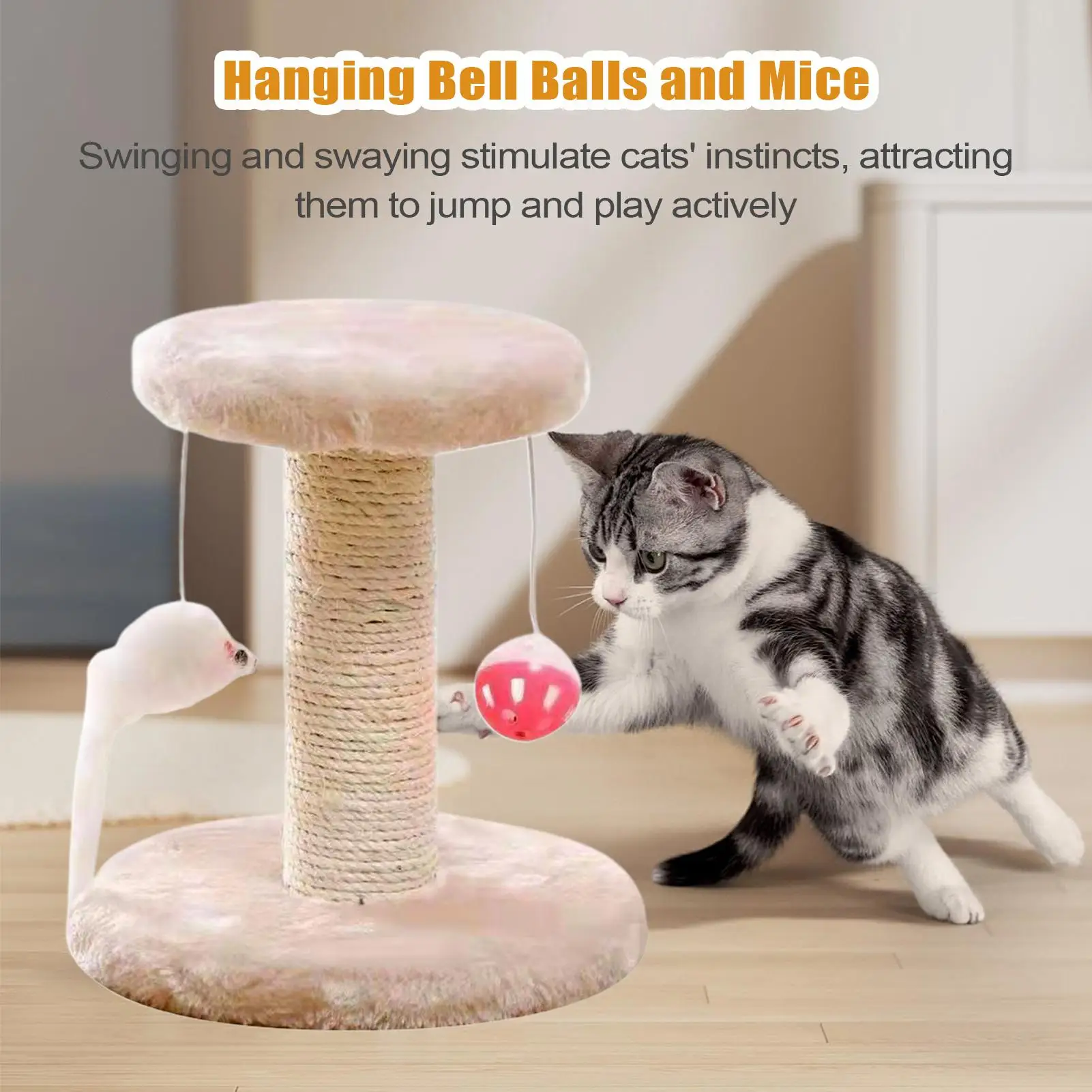 

Cat Scratching Post Sisal Cat Scratching Post Scratch Tower with Interactive Toy Furniture Protection Kitten Climbing Tree for