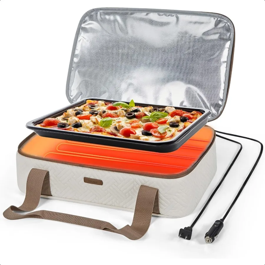 Food Warmer Heated Casserole Carrier Electirc 12V 110V Portable Food Warmer Insulated Casserole Carrier for Fits 9 x 13 Baking