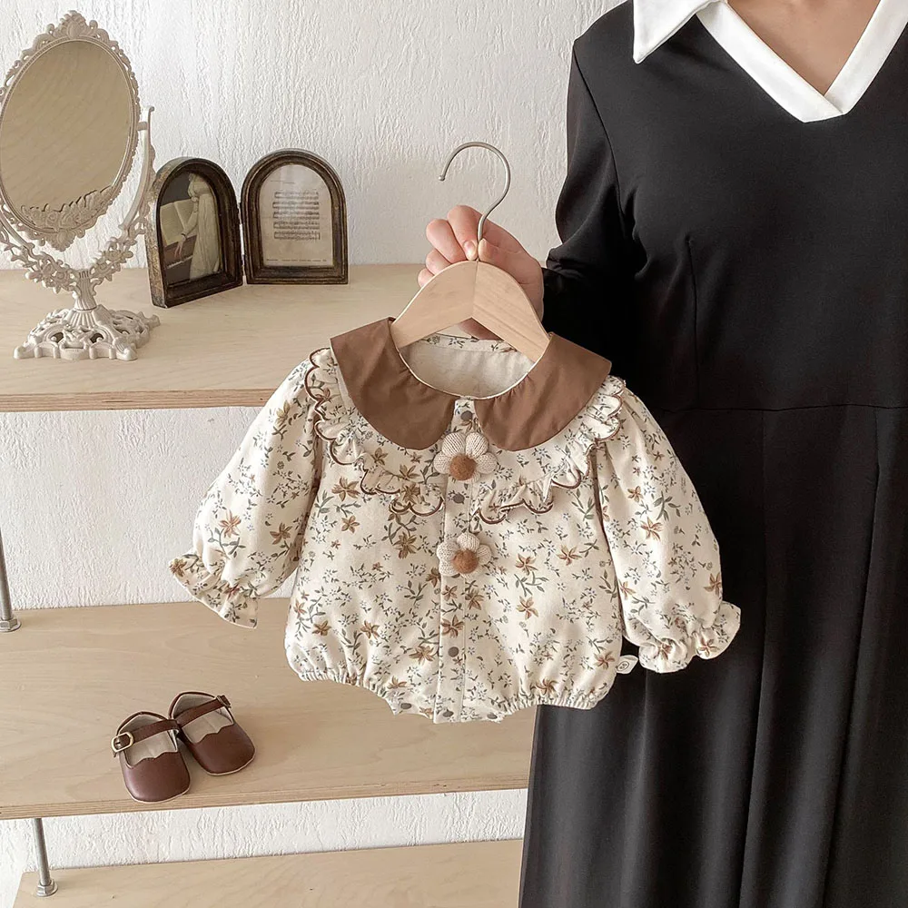 LILIGIRL 2026 Spring Autumn New Baby Bodysuits Toddler Girls One Piece Floral Girl Clothes Toddler Girls Outfit