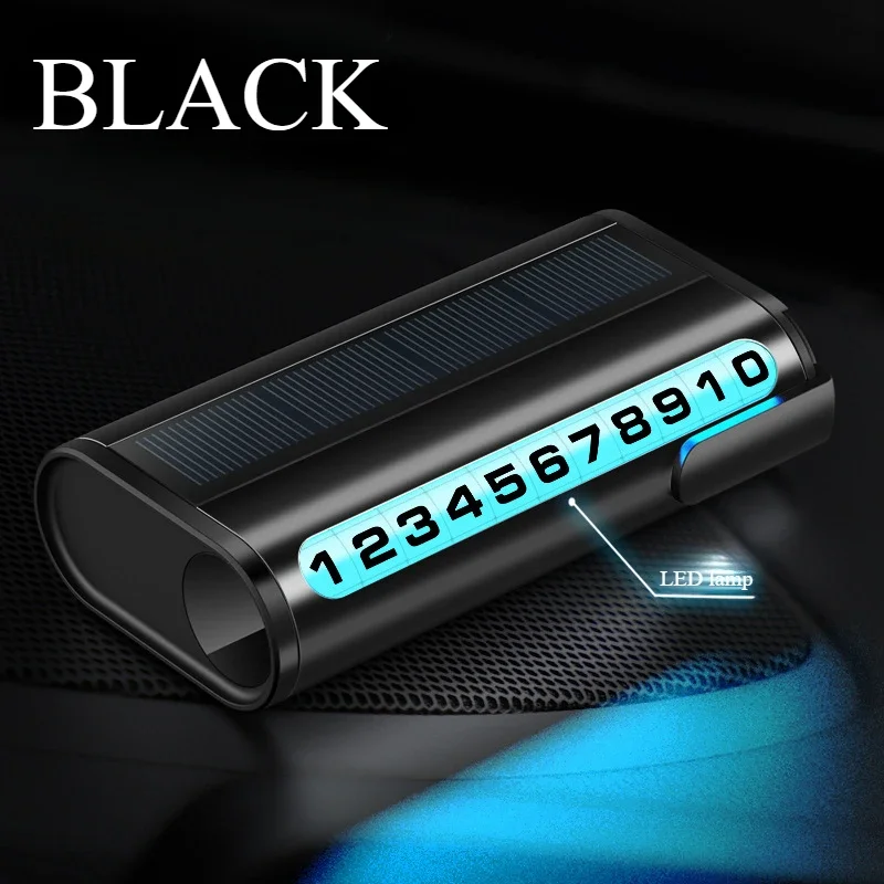 Temporary Parking Card Luminous Auto Parking Card Solar Charging Temporary Stop Phone Number Card for Car Interior Decor