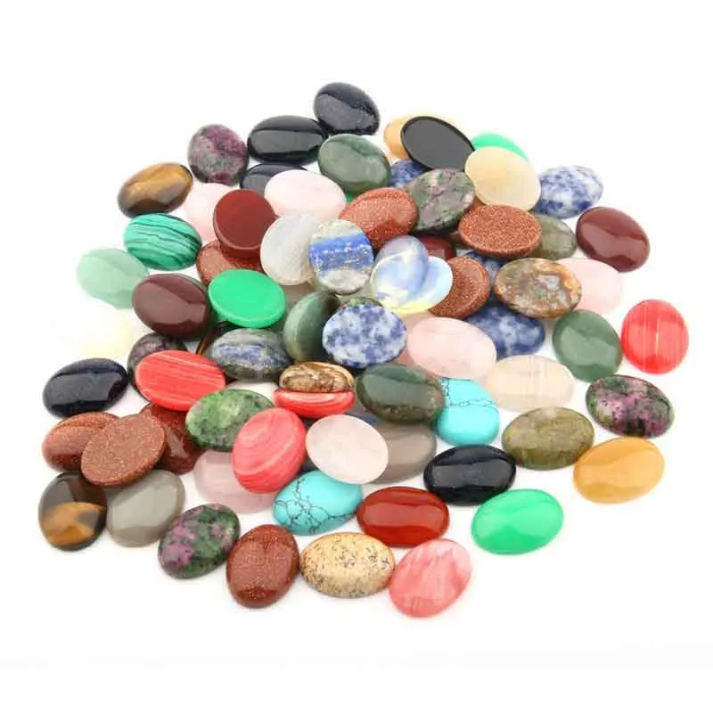 100PCS Natural Stone Cabochons Agates Rose Quartz Egg Shape No Hole Cabochon Beads for Making Jewelry