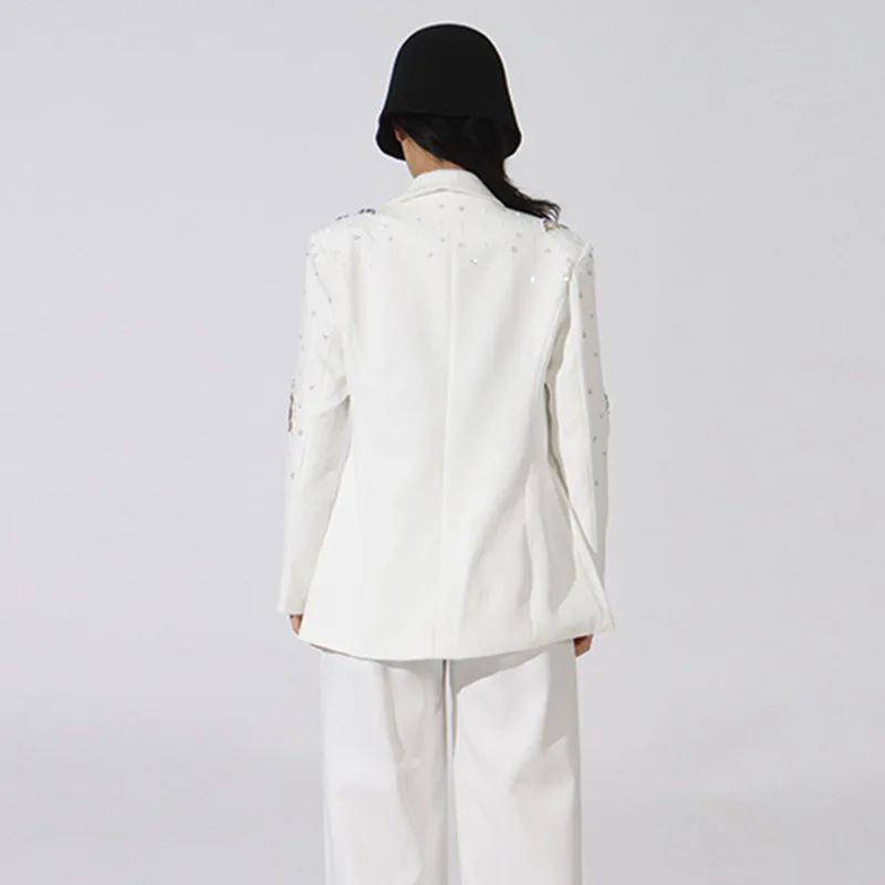 French Style Elegant Commuter Jackets Fashion Beaded Diamond Versatile Single Button Slim Fit Blazer Coats for Women 2025 Autumn