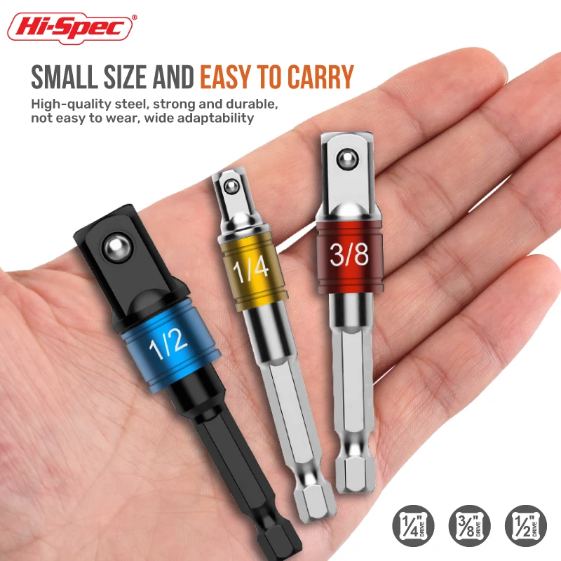 مجموعة محول مقبس التصادم Hi-Spec مع حامل لمفاتيح الربط السقاطة تتضمن خيارات 1/4 و3/8 و1/2 بوصة #3