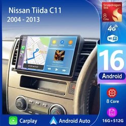 Android 15 Carplay Auto WIFI+4G Car Radio Multimedia Player For Nissan Tiida C11 2004 - 2013 DSP Autoradio Stereo 2din Head Unit