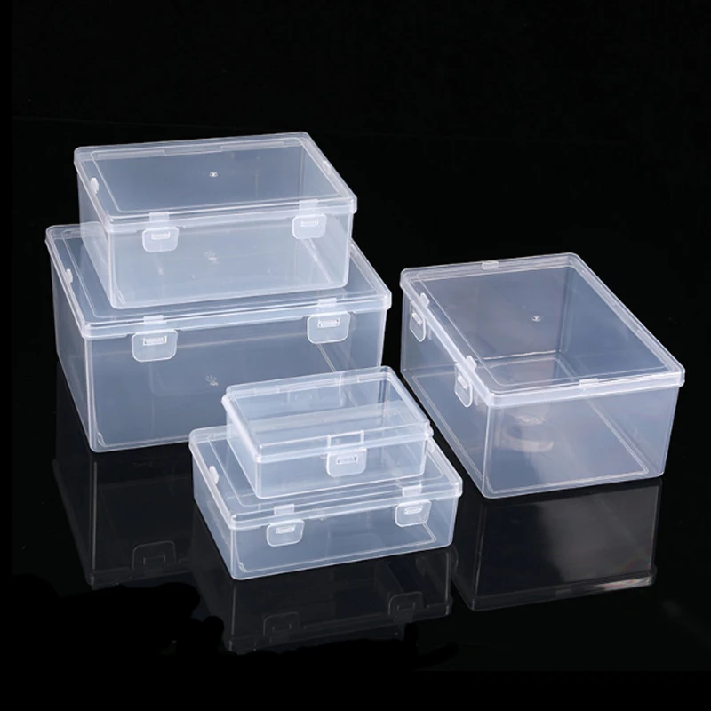 Caja Rectangular Simple de plástico transparente con tapa, caja de almacenamiento de plástico con tapa abatible para píldoras, estuche organizador para el hogar