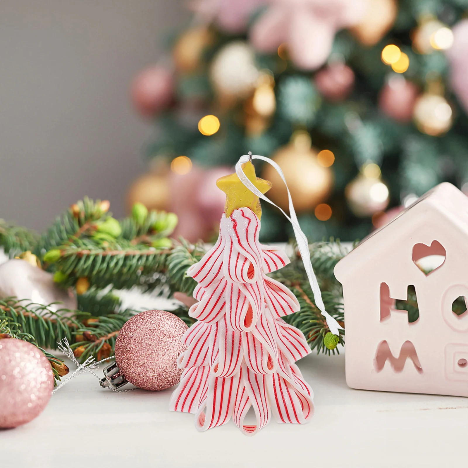 

1pcs Tree Ornament Tree Shaped Hanging Decor Clay Christmas Pendant Cute Xmas Decor Rustic Christmas Ornaments For Holiday