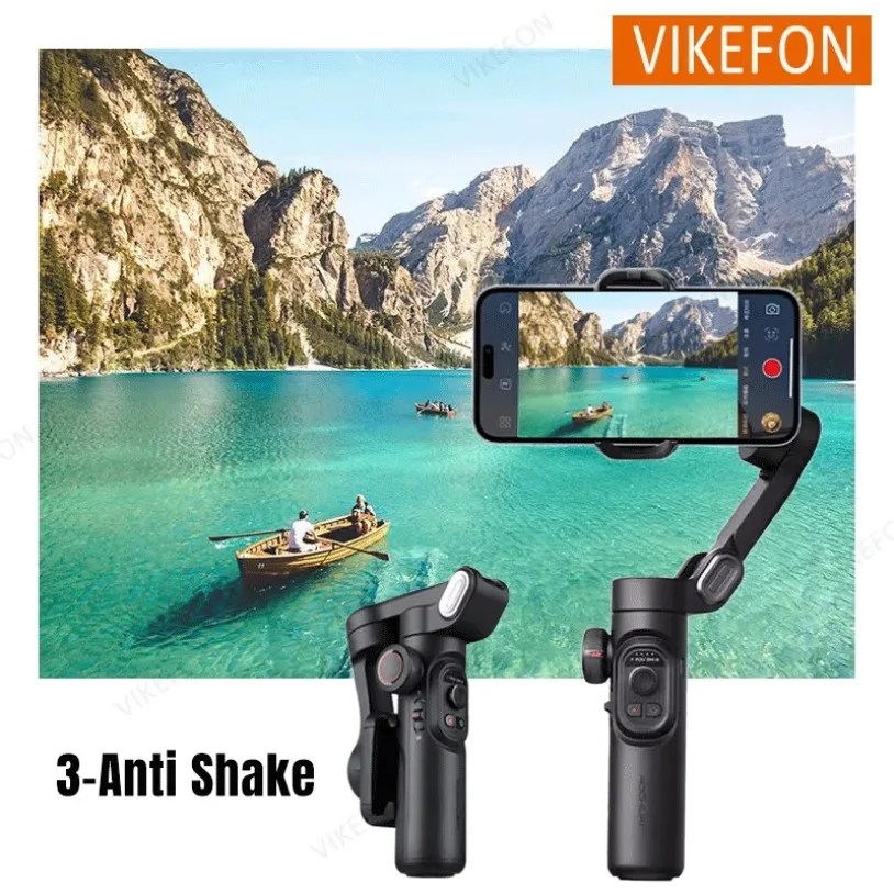 VIKEFON 3-Axis Handheld Gimbal Stabilizer for Smartphone with Fill Light for iPhone Android Face Tracking Vlog Smart XE