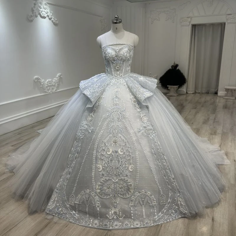 Abito da sposa grigio-blu di alta qualità 2023 abito da sposa principale con perline da sposa di vendita caldo