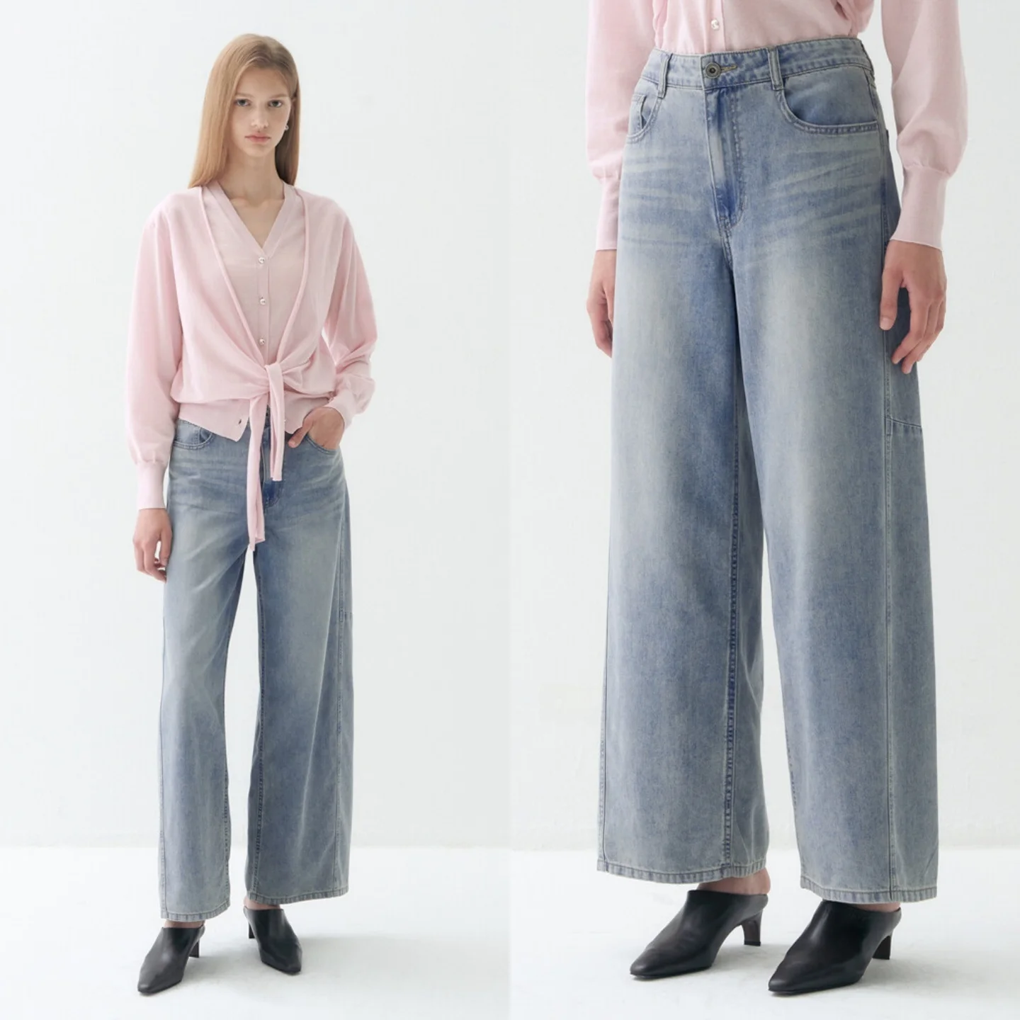 Soft Smooth Wide Leg Jeans Commute Slimming Casual Versatile Denim Pants Natural Waist Cotton Zipper Closure  Color