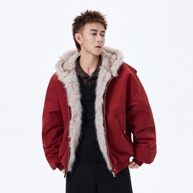 

Y2K Winter Coat New Loose Motorcycle Punk Fur Collar Parkas Warm Clothing American Men Women Retro Simple Plush Coat Sportswear