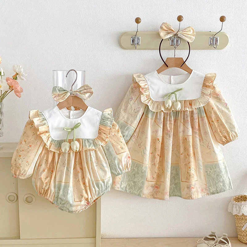 

Новинка 2026: Весенние платья для девочек (2-7 лет), нарядные платья принцессы, с длинным рукавом, хлопковые, с принтом, комбинезоны для малышек, детская одежда