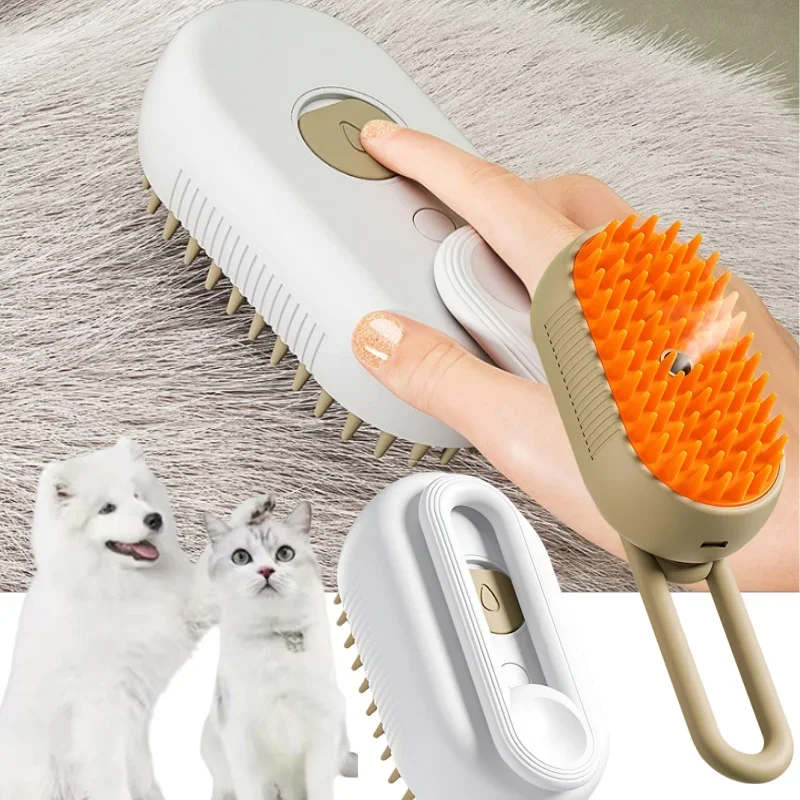 Steamy Dog Brush Electric Spray Cat Hair Brush 3 in1 Dog Steamer Brush for Massage Pet Grooming Removing Tangled and Loose Hair