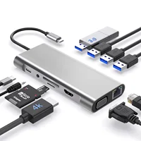 Adaptador multipuerto de concentrador USB C 11 en 1, estación de acoplamiento USB C con 4K compatible con HDMI, VGA 1080P, 100W PD, Ethernet, SD/TF, Audio, USB-A