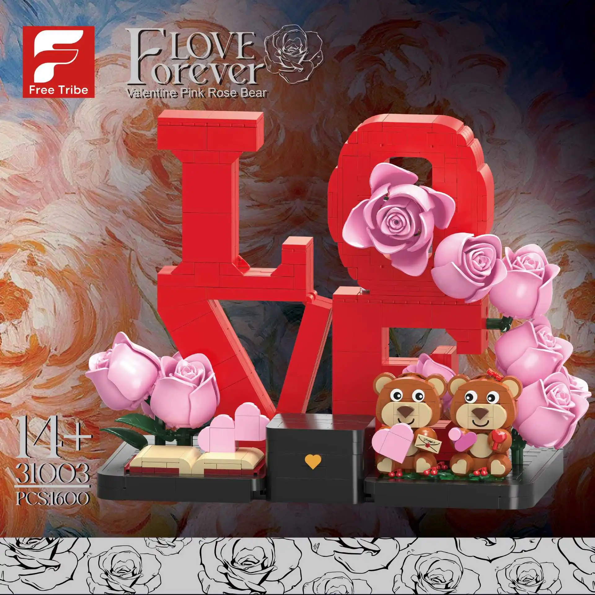 

Конструктор «Цветы»: Розы и любовное письмо, MOC-модель для сборки, украшение для гостиной, романтический подарок на День святого Валентина для девочек, 31003