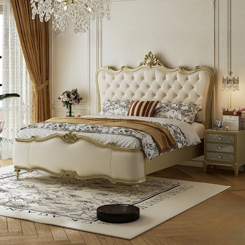 French sense 2025 new solid wood bed double wedding bed thickened bed master bedroom home without