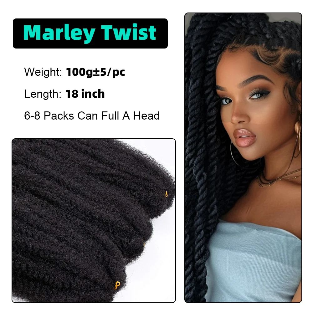 Cabello trenzado de Marley Afro, cabello trenzado de Marley para Faux Locs Spring Twist, mariposa Locs, cabello sintético