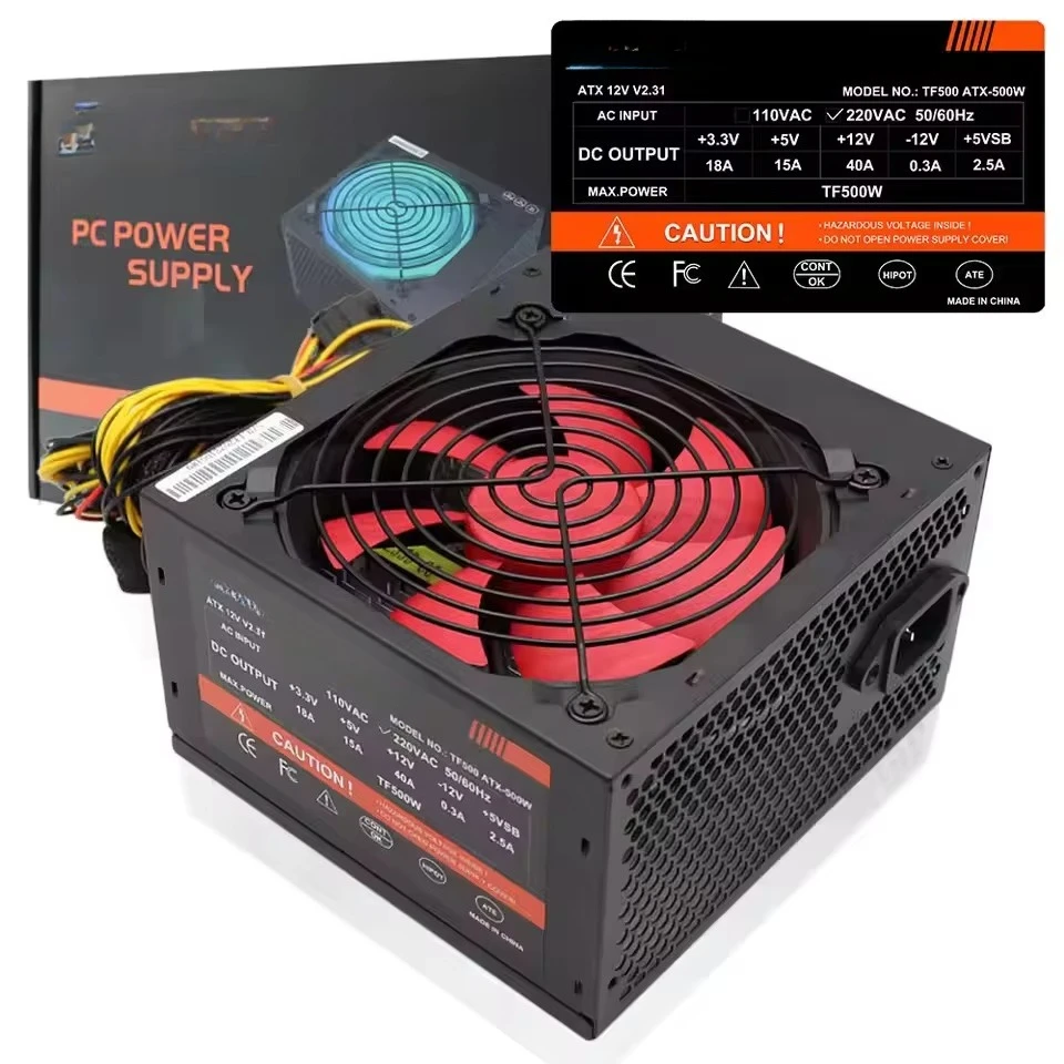 Computer Power Supply 500/600/700/800W ATX 220V Input (Not 110V) Sleeve Bearing Cooling for Desktop Intel AMD PSU Power Source