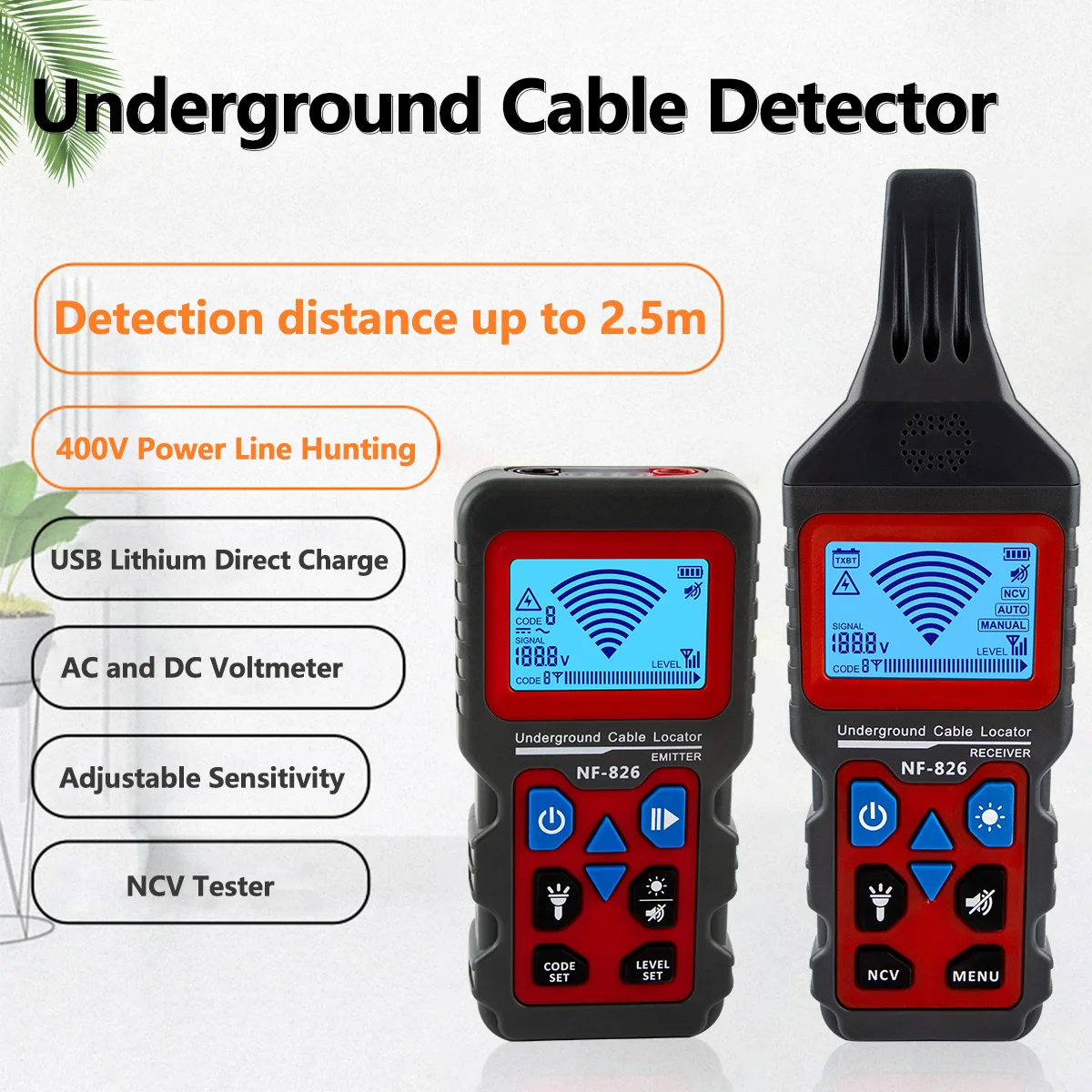 NOYAFA NF-826 High Voltage Wire Tracker Portable Telephone Cable Locator Underground Pipe Detector Professional Cable Finder