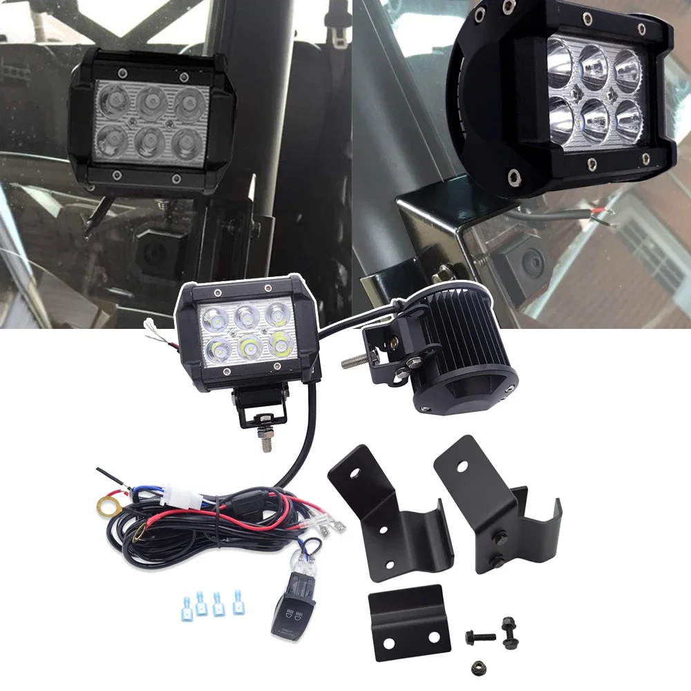 

2x 18W LED Work LIghts Pro-fit Cage Pillar Mount Brackets with Wiring Kit Fit 2013-2024 Polaris Ranger 1000/XP 900 570 General