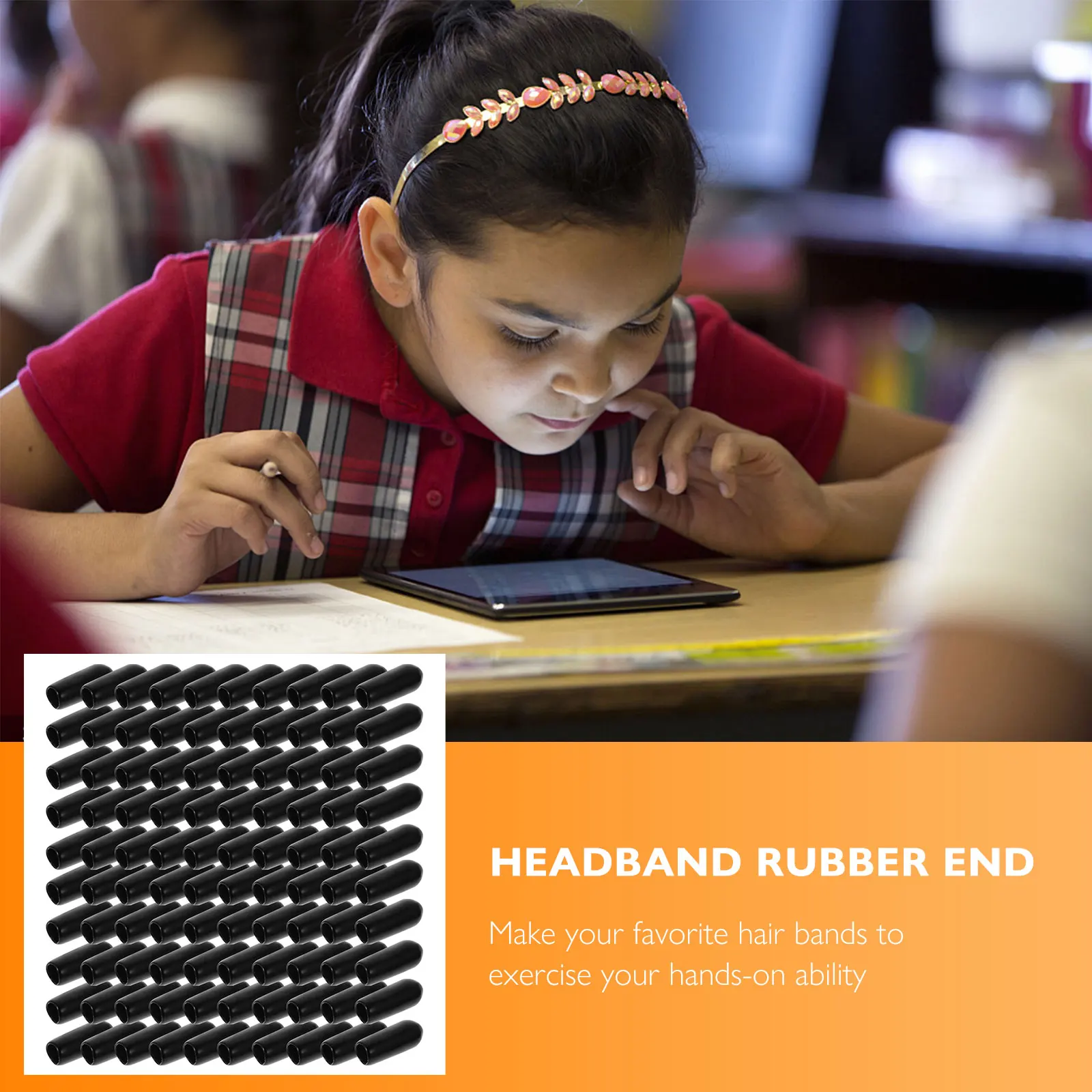 

100 Pcs Hair Hoops Accessories 4 5mm DIY Headband Rubber End Caps Black Mini Bands Stopper Comfortable Hair Band Making