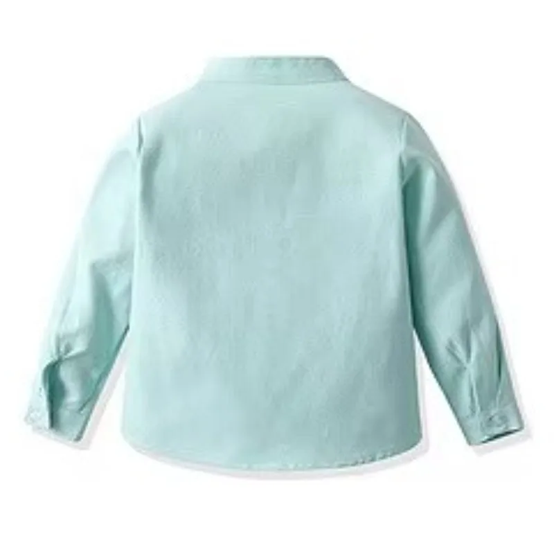 Boys Cotton White Long-Sleeved Shirt Spring New Children\'s Baby Formal Mandarin Collar Buttons Cardigan Shirts With A Pocket