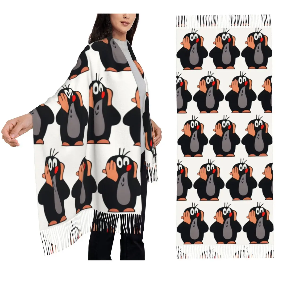 

Cute Happy Mole Krtek Scarf Tassel Scarves Women Soft Warm Shawls and Wraps Large Fall Winter Shawl Wrap