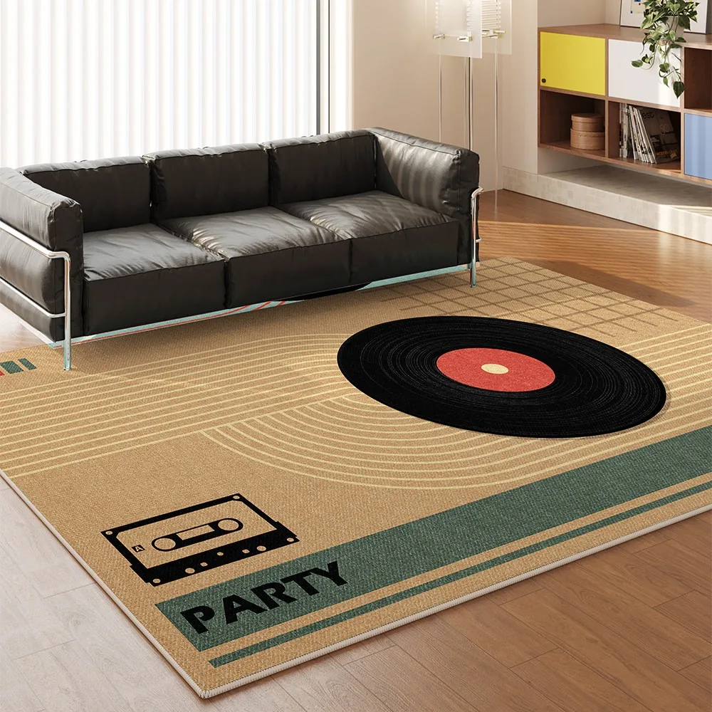 Large Area Living Room Carpet Record Player Striped Creative Design Rugs for Bedroom Floor Mat Bedside Rug Alfombra Salón Grande